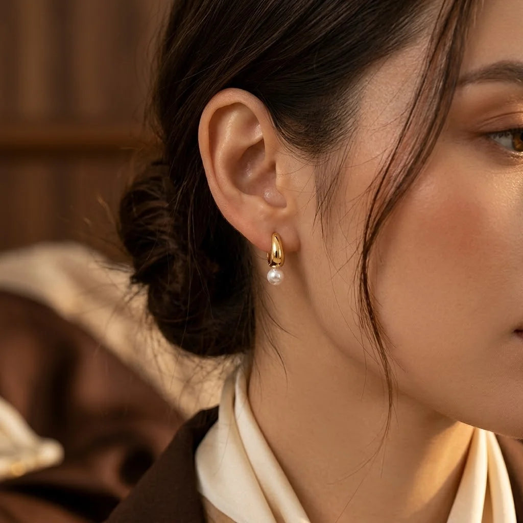 Gold Pearl Hoop Earrings