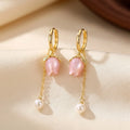 Gold Floral Pearl Drop Earrings