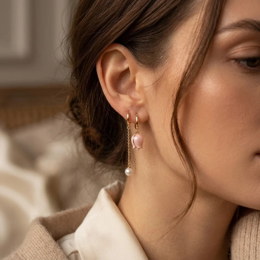 Gold Floral Pearl Drop Earrings