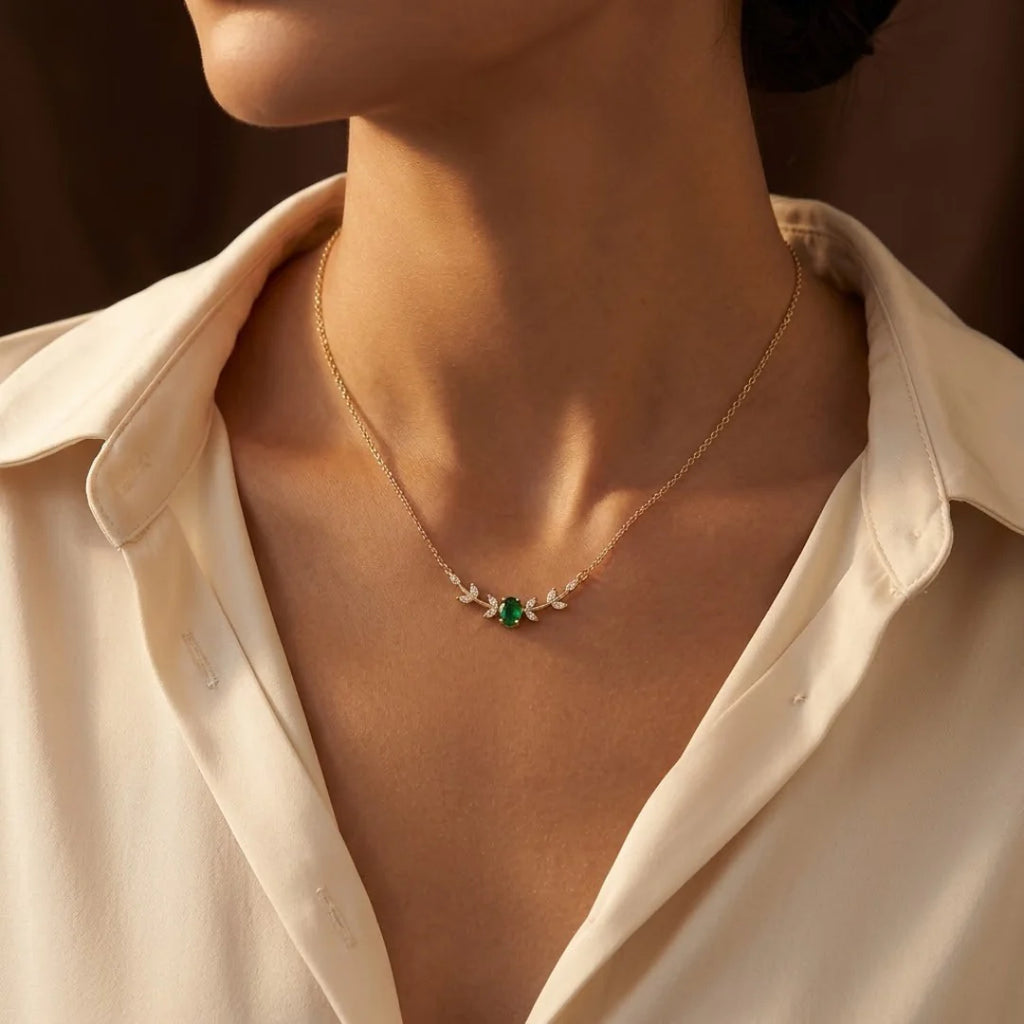 Gold Emerald Minimalist Necklace