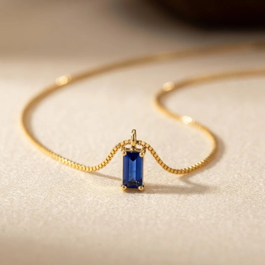 Gold Sapphire Minimalist Necklace