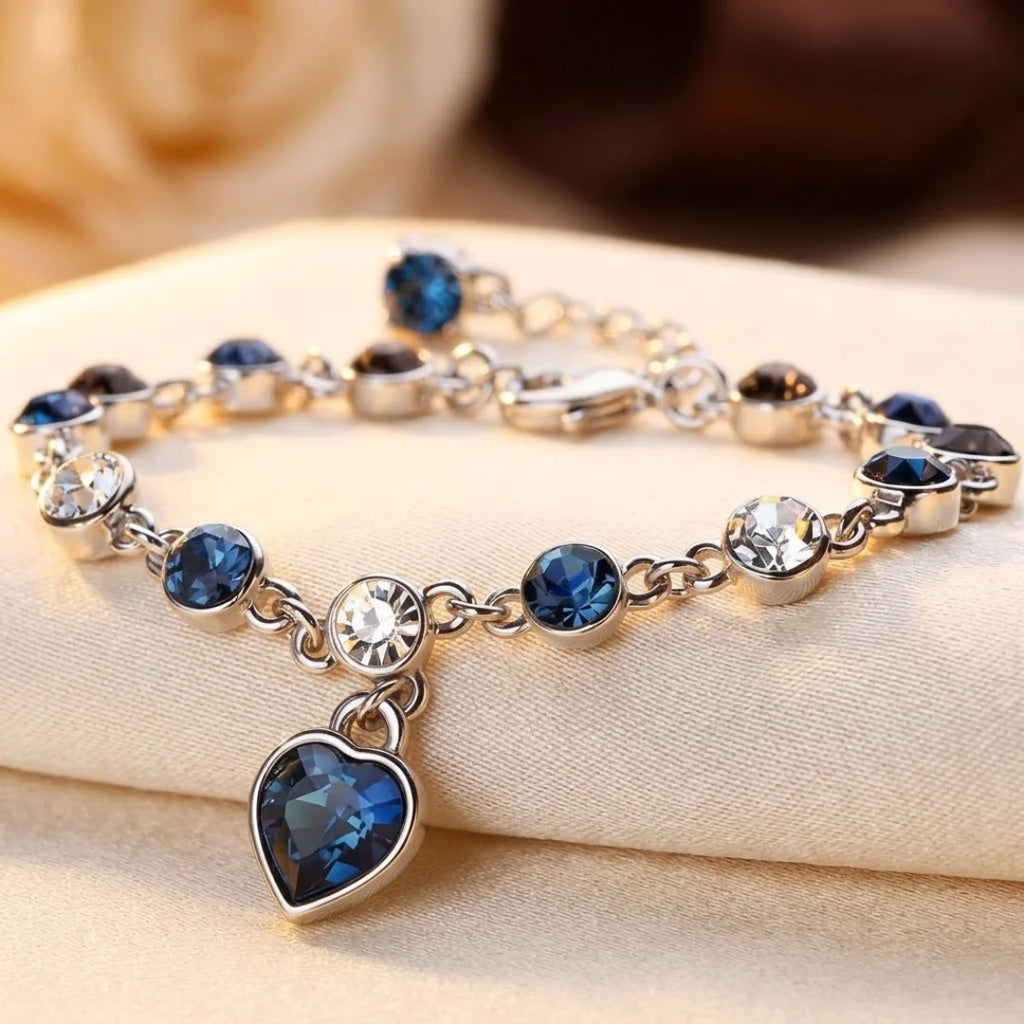 Silver Sapphire Heart Chain Bracelet