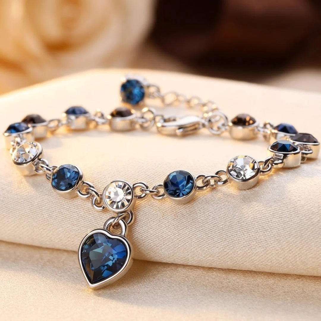 Silver Sapphire Heart Chain Bracelet