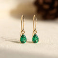 Gold Emerald Teardrop Drop Earrings