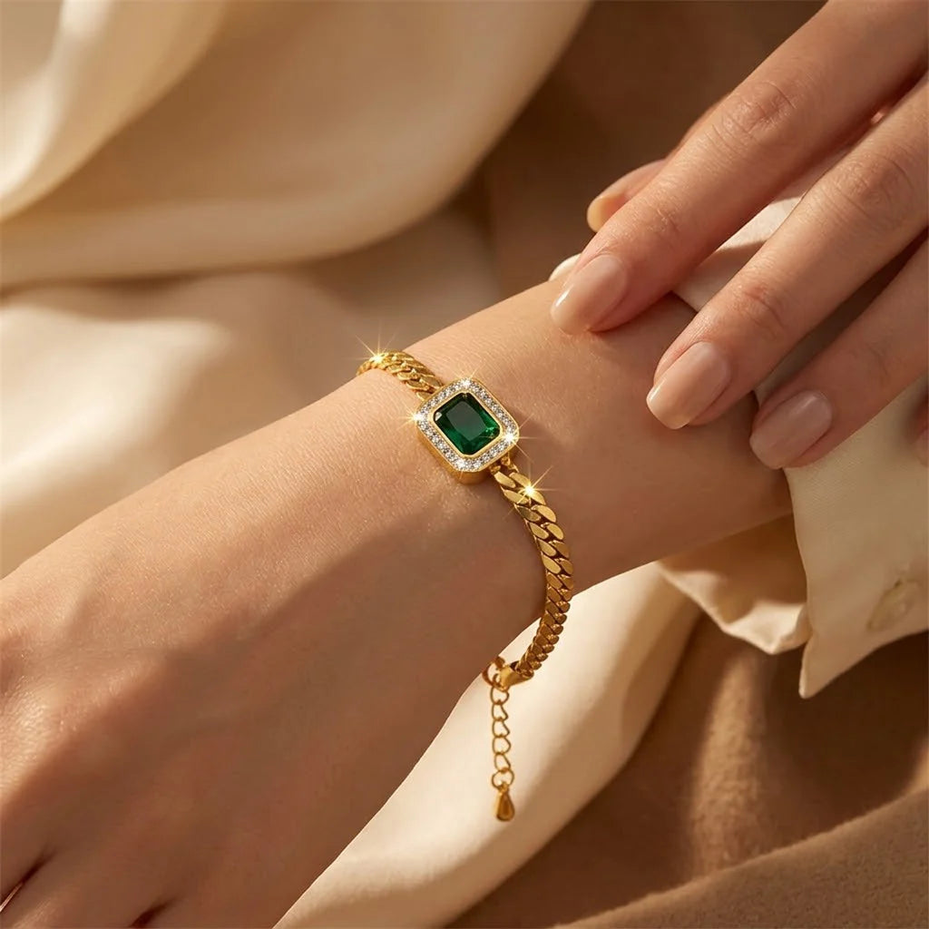 Gold Emerald Chain Bracelet