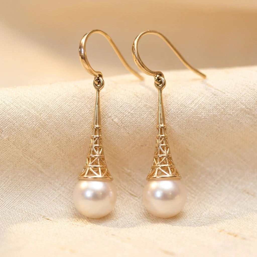 Gold Filigree Pearl Drop Earrings