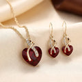 Gold Ruby Twisted Heart Jewelry Set
