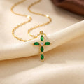 Gold Emerald Marquise Cross Necklace