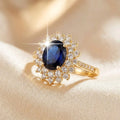 Gold Sapphire Halo Ring