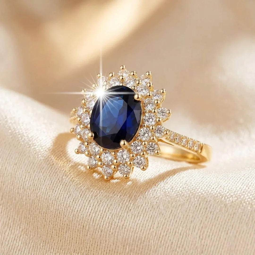 Gold Sapphire Halo Ring
