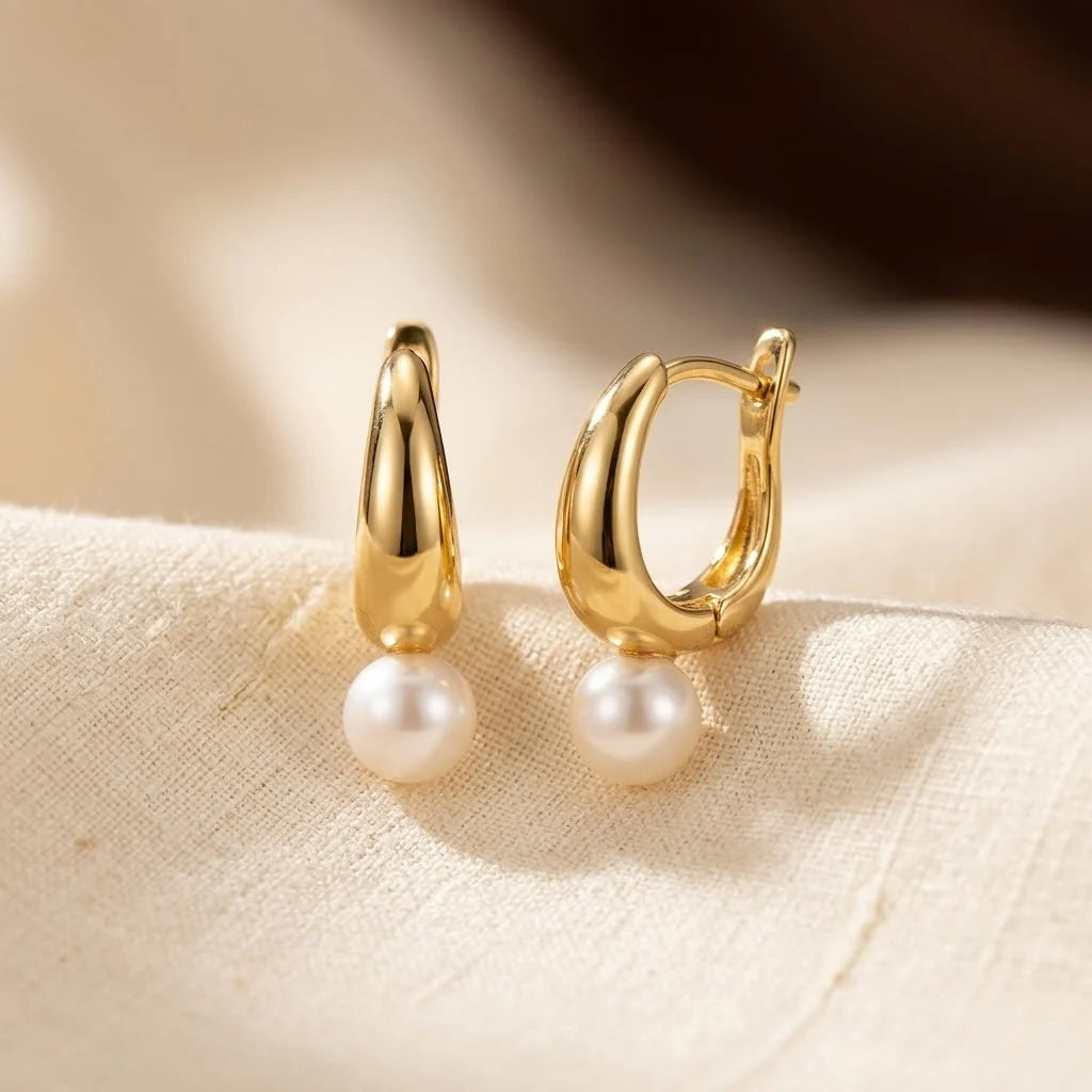 Gold Pearl Hoop Earrings